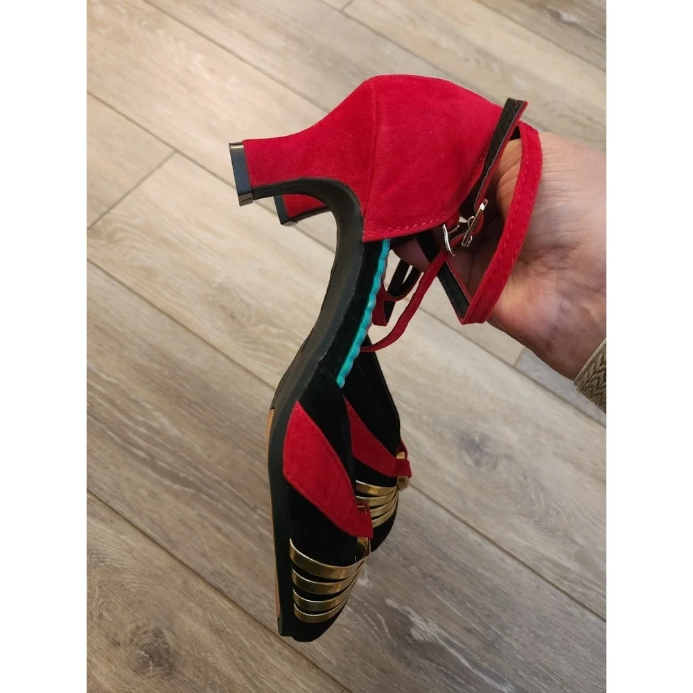 Modern Latin Dance Shoes Women's Red Dance Shoes Medium High Heels Soft Sole
